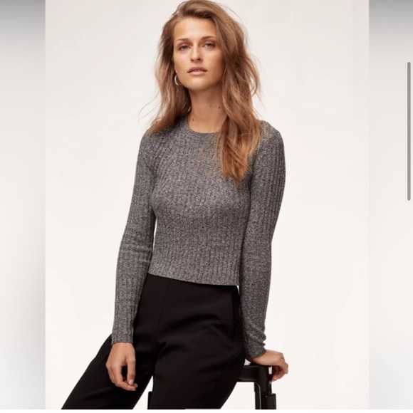 Grey wool blend cropped sweater - Picture 4 of 6